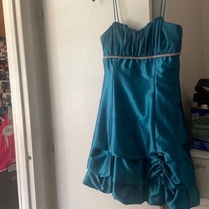 Teal Satin Rhinestone Dress